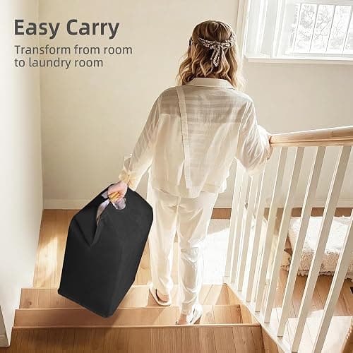 STORAGE MANIAC 2-Pack Large Laundry Hamper, 80L (21.1 Gal) Collapsible Laundry Basket with Bamboo Handles, Freestanding Waterproof Clothes Hamper for Laundry Room, Bedroom, Dorm, Towels, Toys, Black thumbnail 6