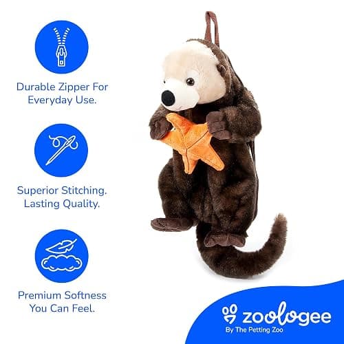 The Petting Zoo Sea Otter Plush Backpack Stuffed Animal, Kids Gifts, 20 in | Sea Otter bookbag Sealife Animals by Zoologee. Great Back to School Plush Gifts for Kids thumbnail 4
