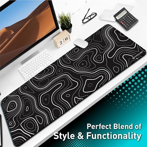 Pixiecube Minimalist Topographic Map Mouse Pad - Contour Extended Large Stitch Edge Mousepad. Black & White Non-Slip XXL Gaming Desk Mat thumbnail 6