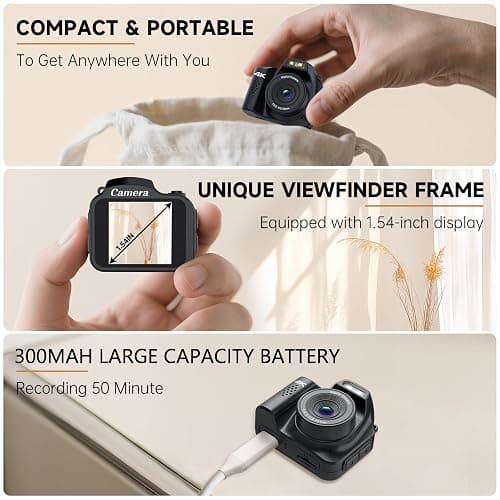 Mini Keychain Camera 4K 64MP Vintage Digital Camera,Pocket Retro Nostalgia Video Camera with LED Light and 32G Micro SD Card, Suitable for Teenagers, Adults, Kids, and Photography Beginners Black thumbnail 6