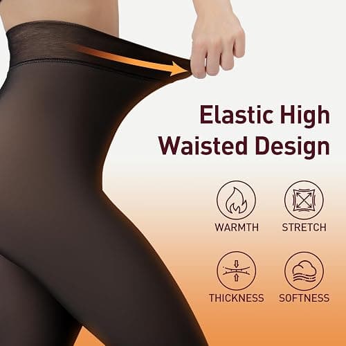 JIZ Translucent Fleece Lined Tights Women, Thermal Tights for Women, Pantyhose Leggings, Warm Sheer Tights for Women Winter (Small, Dark Black) thumbnail 2