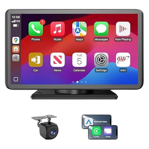 FUNAURORE Wireless CarPlay Screen for Car, 7" Android Auto, Backup Camera | Backup camera with night vision, Bluetooth audio, Mirror link, GPS navigation, Voice control, Portable, Fit all vehicles - Image 1