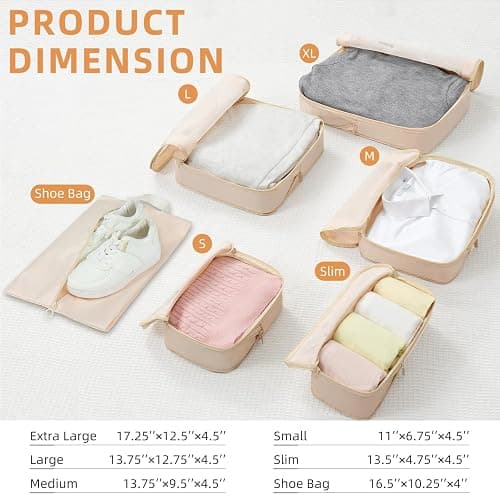 BAGAIL 4 Set/6 Set/8 Set Compression Packing Cubes Travel Accessories Expandable Packing Organizers (Square Mesh, 05-Cream) thumbnail 2