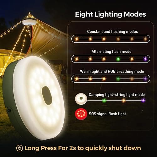 KUQIHUG Camping String Lights, 32.8FT Rechargeable Camping Lights with Quick Storage Reel, 8 Modes Waterproof Hanging LED Camping Lights for Tent, RV Awning, Patio and Outdoor Camping Gear Essentials thumbnail 2