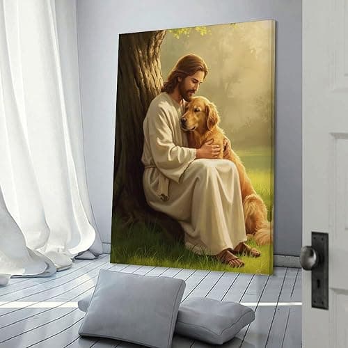 Jesus Art Poster Jesus Hugging Golden Retriever Home Decor Poster Wall Art Hanging Picture Print Bedroom Decorative Painting Posters Room Aesthetic 12x18inch(30x45cm) thumbnail 3