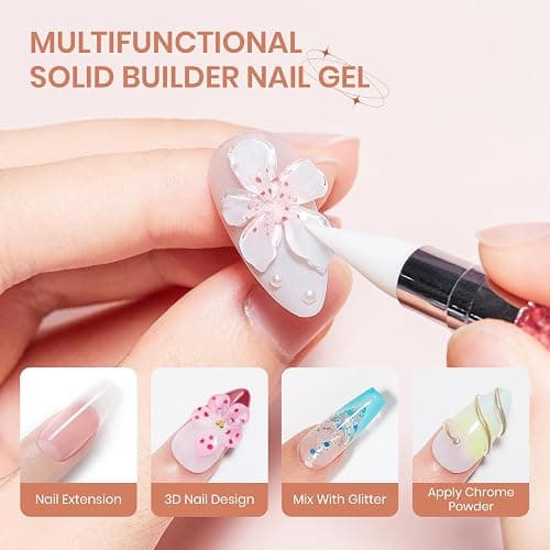 SUPWEE Solid Builder Nail Gel, 60g Large Capacity Clear 3D Nail Sculpting Hard Gel for nails Art Non-Sticky Hand for Carving Extension with Chrome Powder Home DIY Manicure thumbnail 3