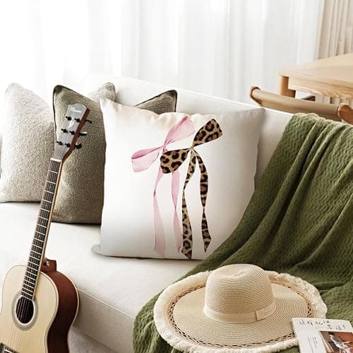 HESQFBH Cheetah Leopard Bow Pillow Covers, Cheetah Leopard Print Room Decor, Funky Preppy Leopard Billiards Decorative Throw Pillow Covers for Girls Dorm Apartment 18x18 Inch thumbnail 2