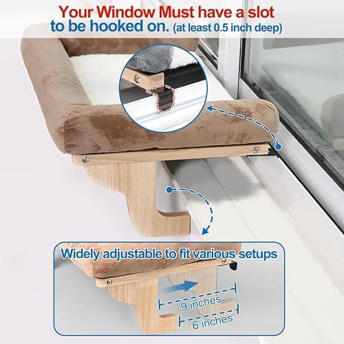 Zakkart Cat Perch for Window Sill with Bolster - Orthopedic Hammock Design with Premium Hardwood & Robust Metal Frame - Cat Window Seat for Large Cats and Kittens - Dark Stained Wood Brown Bed, 24''W thumbnail 2