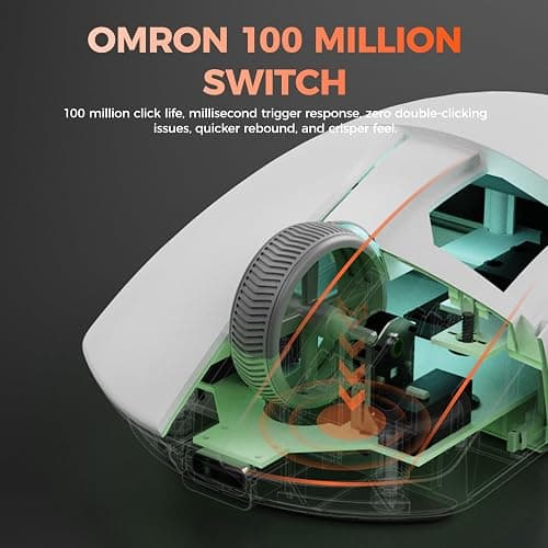 DAREU A950 Wing 8K Lightweight Wireless Gaming Mouse 1.23oz (35g), Custom PAW3950 30K Optical Sensor, Wired/Wireless Dual 8k Polling Rate, Symmetrical, 5 Programmable Buttons,70H Battery - White thumbnail 7