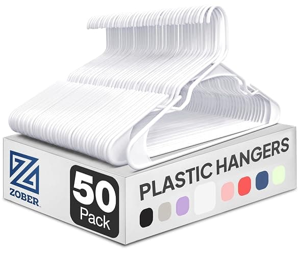 Clothes Hangers - White, Plastic Hangers 50 Pack for Shirts, Dresses, and Pants - Durable, Flexible Plastic Clothing Hangers - Image 1