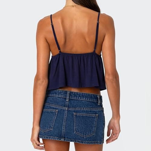 Women's Y2K Babydoll Cami Top Sleeveless V Neck Tie Front Crop Top Ruffle Hem Peplum Tank Shirt Going Out Camisole thumbnail 6