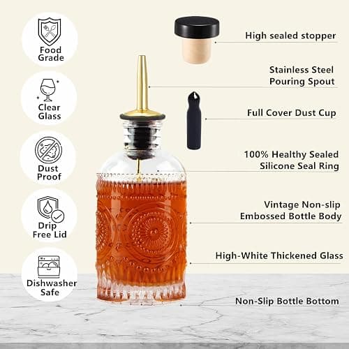 Shining Craft Syrup Dispenser Bottles Set, 4 Pack 7 OZ Bottles With Metal Pour Spout and Labels for Syrups, SC055 (4 Pack) thumbnail 6