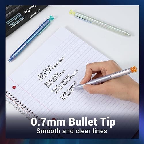 WRITECH Gel Pens Black Ink: Sleek Metal Barrel Pen Fine Point 0.7mm Retractable 3ct No Smear Quick Dry Smooth Writing Silent Clicker Space Up Astroline thumbnail 8