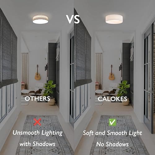 CALOKES 13" Fabric Flush Mount Ceiling Light, 24W 3000K LED Closed to Ceiling Light Fixture with Classic Linen Drum Design for Bedrooms, Kitchen, Dining Room, Hallway thumbnail 5
