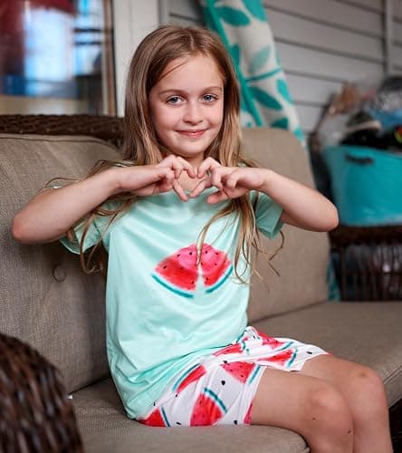 uideazone Girls Pajamas 3 Piece Set Cute Sleepwear Short Sleeve Shirt Pants Shorts Pjs Set 7-14 Years thumbnail 3