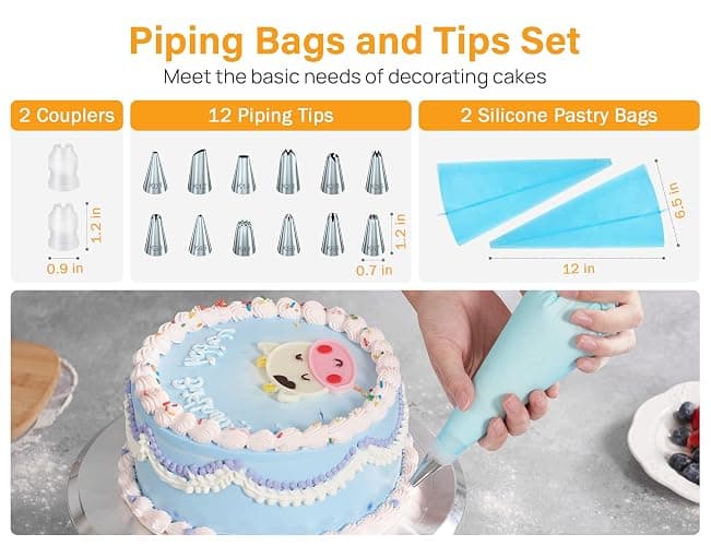 Kootek 22pcs Cake Decorating Supplies Kit, Baking Tools with 12" Aluminium Cake Turntable Rotating Cake Stand, Piping Bags and Tips Set, Icing Spatula, Cake Leveler, 3 Icing Scrapers for Mother's Day thumbnail 5