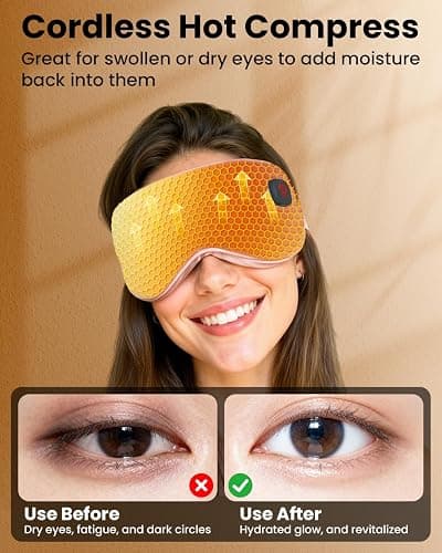 REFDAQ Cordless Heated Eye Mask with 1500mAh Large Battery, 4 Heat Levels & 100% Blackout for Dry Eyes Relief, Fast Heating Eye Heating Pad with 2 Washable Covers for Sleep, Travel, MGD, Blepharitis thumbnail 3
