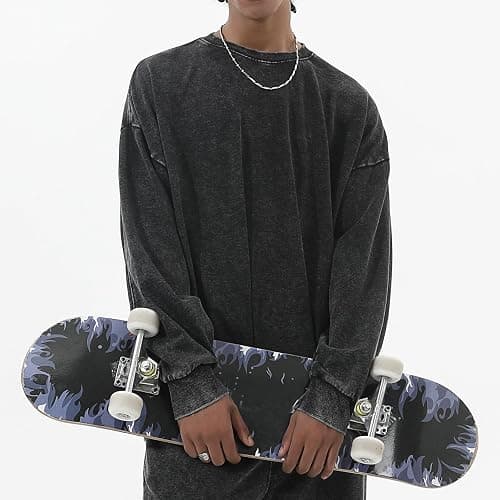 BINTEHGS Mens Oversized Vintage Sweatshirts Acid Wash Plain Crewneck Sweatshirt Streetwear Unisex Distressed Couple Pullover thumbnail 4