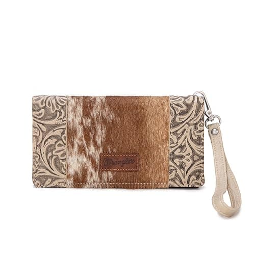 Wrangler Wristlet Wallets Western Wallet for Women Floral Tooled Womens Wallet Boot Stitch Purses - C-horsehair-beige - Image 1