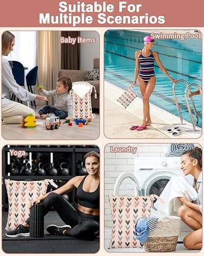 ALVABABY 3 Pack Wet Dry Bags for Cloth Diapers, Swimsuits & Gym Clothes, Waterproof Reusable Baby Diaper Bag with 2-Zippered Compartments, Hanging Strap, Machine Washable, Small/Medium/Large for Dayca thumbnail 8
