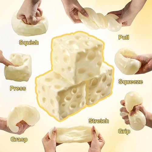 Big Coconut Oil Squishy Cheese Squishy - Non-Rebound Moldable Stress Ball | 2.9Inch Cheese-shaped sensory fidget toy, soft jelly bubblegum texture, no-rebound, holds shape,gift for adults kids thumbnail 3