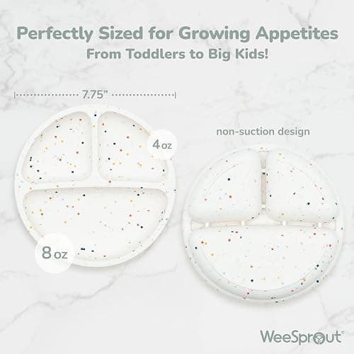 WeeSprout Silicone Divided Plates (No Lids), 100% Food Grade Silicone Divided Plates for Toddlers & Kids, Dishwasher & Microwave Safe thumbnail 2