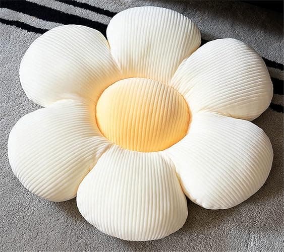 STAR FIRE Blumenkissen, blumenförmige Wurfkissen, Blumenbodenkissen, Zierkissen, Stuhlkissen Zierkissenbezüge Raumdekoration Plüschkissen für (35cm (13.8inch), Beige/Yellow) thumbnail 2