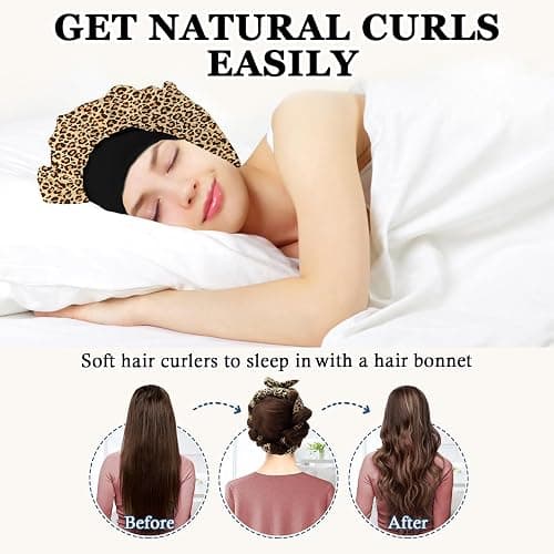 Gwabee No Heat Overnight Curl Headband - 70" Soft Ribbon Wrap for Long Hair, 9 PCS Curling Rods Set - Leopard Print Curls Headband thumbnail 2