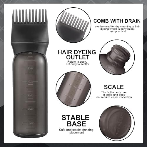 FXSPLCZ Root Comb Applicator Bottle Oil Applicator for Hair Dye Hair Oiling Bottle with 2 Types Caps and Graduated Scale, 6 Ounce (Black) thumbnail 5