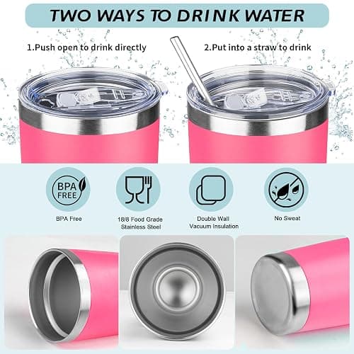 ATIKZHE 20oz Tumbler with Straw and Brush, Stainless Steel Vacuum Insulated tumbler, Double Wall Insulated Coffee Tumbler for Outdoor, Home, Travel,Office (Peach,1pcs) thumbnail 4