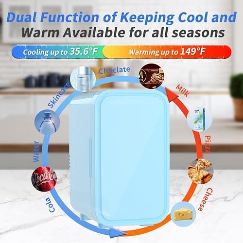 YASHE Mini Fridge, 6 Liter/8 Can 110V AC/DC Portable Thermoelectric Cooler Refrigerators for Bedroom, Skincare, Beverage, Office, Dorm Room and Car, Blue thumbnail 3