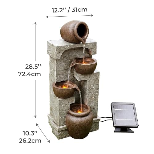 Teamson Home 28 in. Cascading Bowls and Stacked Stones LED Outdoor Water Fountain for Outdoor Living Spaces to Create a Calming Oasis in Gardens and Landscaping, on Patios, Balconies, Lawns, Brown thumbnail 3