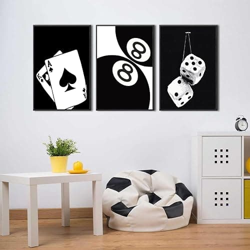 3Pcs Black and White Poker Dice Canvas Wall Art Lucky You Poster Prints Trendy Funky Preppy Y2K 8 Ball Pictures Artwork Aesthetic Painting for Game Room Apartment Dorm Decor 12x16in Unframed thumbnail 6