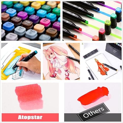 ATOPSTAR 80 Colors Alcohol Markers Artist Drawing Art for Kids Dual Tip Adult Coloring Painting Supplies Perfect Boys Girls Students Adult(80 Black Shell) thumbnail 6