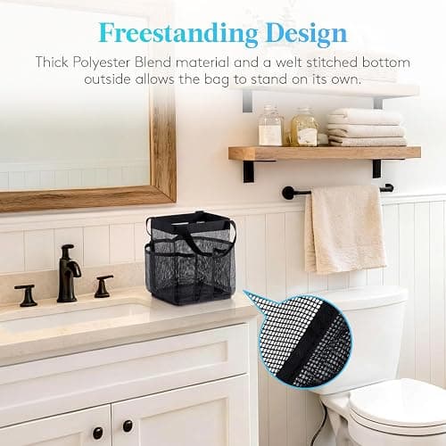 Lifewit Mesh Shower Caddy Portable for College Dorm Room Essentials with 7 Pockets, Freestanding Hanging Organizer Basket, Quick Dry Tote Bag for Camping, Bathroom, Beach, Travel, 1 Pack, Black thumbnail 3