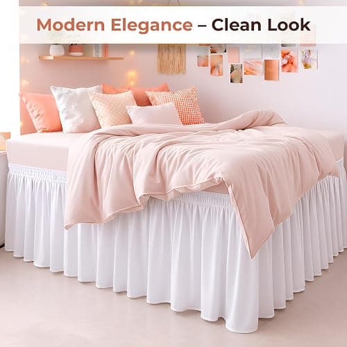SGI bedding Dorm Bed Skirt Twin XL 28 Inch Drop –No Lift Easy Install Wrap Around, Extra Long Elastic Dust Ruffle, Wrinkle & Fade Resistant Microfiber, Machine Washable, College Dorm Bedskirt White thumbnail 6