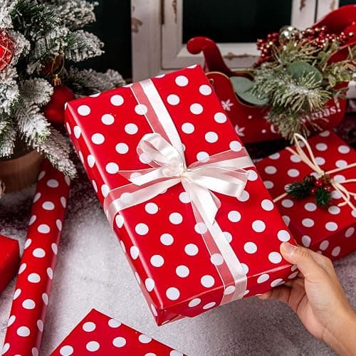Burymento Red and White Dots Wrapping Paper, Reversible Pink Gift Wrap for Birthday, Valentines, Mothers day, Graduation, Wedding, Fathers day, Baby Shower, Christmas (17in x 32.8ft) thumbnail 6