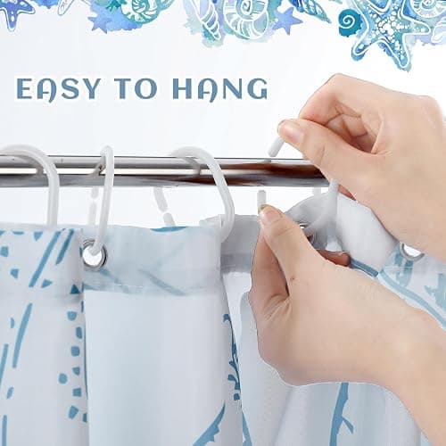 Hillsuren Beachy Shower Curtain Ocean Coastal Nautical Shower Curtain Coquette Blue Bows Starfish Seashell Bath Curtains Waterproof Modern Summer Bathroom Bathtub Decor with 12 Hooks, 72 x 72 Inch thumbnail 3