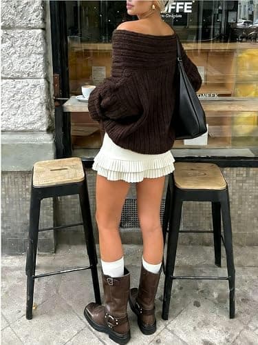 Verdusa Women's Off The Shoulder Chunky Sweater Cozy Sweaters Long Sleeve Spring Outfits Pullovers Tops thumbnail 4