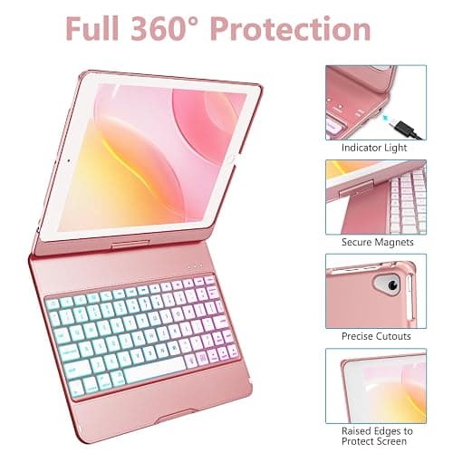 MMK Keyboard Case Compatible for 9.7 Inch 2018 6th Gen, Detachable Wireless Bluetooth Keyboard Compatible with 2017 (5th Gen)- Air 2/ Air Case, Magnetic Auto Sleep/Wake (Rose Gold) thumbnail 5