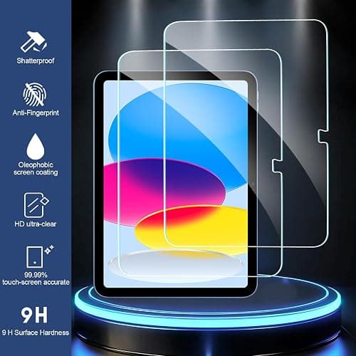 BLOSOMEET 2 Pack Screen Protector for iPad 11th A16 2025 & 10th Generation 10.9 Inch 2022, HD Clear 9H Hardness Tempered Glass [Face ID & Apple Pencil Compatible] Ultra Sensitive Case Friendly thumbnail 3