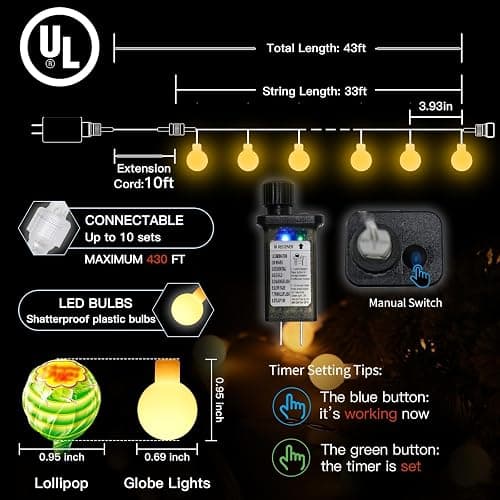 suddus String Lights for Bedroom, 33ft 100 Led Connectable Globe String Lights Indoor, Hanging Fairy Lights Plug in with Remote for Room, Dorm, Outdoor, Christmas Tree Decor, Thanksgiving, Warm White thumbnail 4