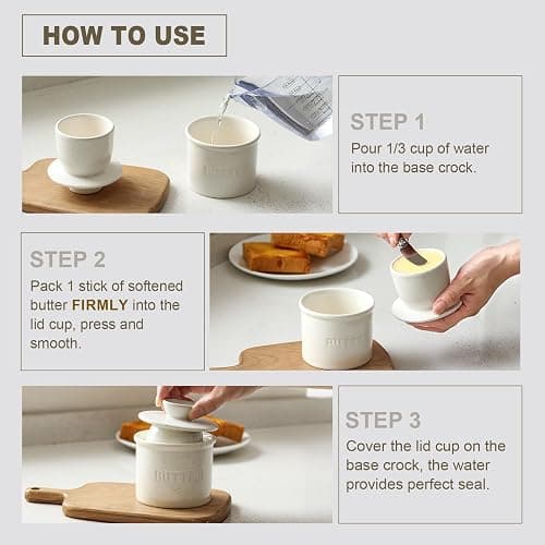 Butter Crock with Lid for Countertop - Ceramic French Butter Dish for Spreadable Soft Butter, Butter Container Holder with a Water Seal, Housewarming Gift, Kitchen and Home Decor, Speckled White thumbnail 5
