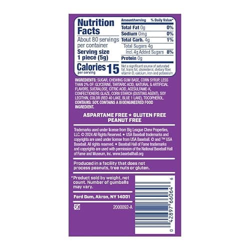 New Big League Chew Bubble Gum Dugout Bucket - 80 Pieces, Grape Flavor | Ideal for Baseball Games, Teams, Concessions, Parties, and More | 80 Individually Wrapped Gumballs thumbnail 2