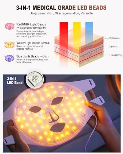 BETNEP Red Light Therapy for Face, LED Face Mask Light Therapy,Near-Infrared 850 Red Light Therapy Mask(NIR),Portable,Rechargeable and Remote thumbnail 4