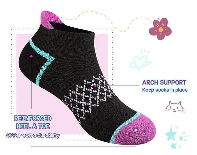 Comfoex 12 Pairs Girls Socks Ankle Athletic Socks Cotton Sports Socks With Cushioned Sole For Big Little Kids thumbnail 3