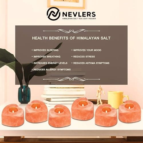 Nevlers 6 Pack Pure Himalayan Salt Candle Holders | Heart Shaped Himalayan Salt Tea Candle Holder | Hand Crafted Himalayan Tealight Holders | Salt Candle Holder for Decor | Salt Lamp Tealight Holders thumbnail 5