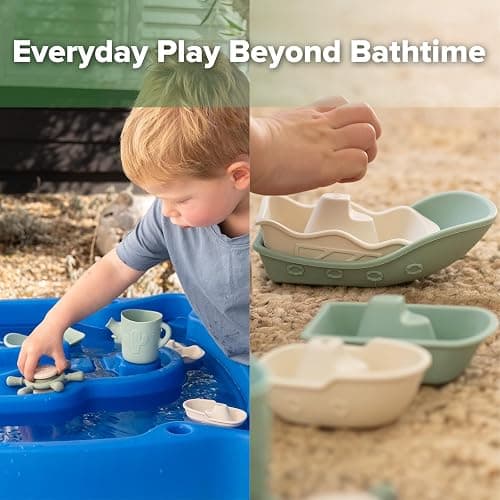 Haakaa Nautical Silicone Baby Bath Toys Set, Food Grade Silicone Bathtub Toys for Toddlers, Mold-Free Stacking Boats & Spinner Toy & Pouring Cup, BPA Free Floating Tub Toys for Baby 6M+ thumbnail 4