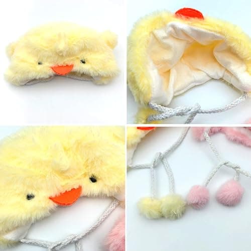 FOSDICK Cat Hat with Ear Holes Soft Plush Chick Pig Design Hats for Cats Funny Hat Cat Outfit Kitten Costume Warm Winter Accessory Soft Small Pet Headwear for Photoshoots and Parties (Yellow, Pink) thumbnail 3