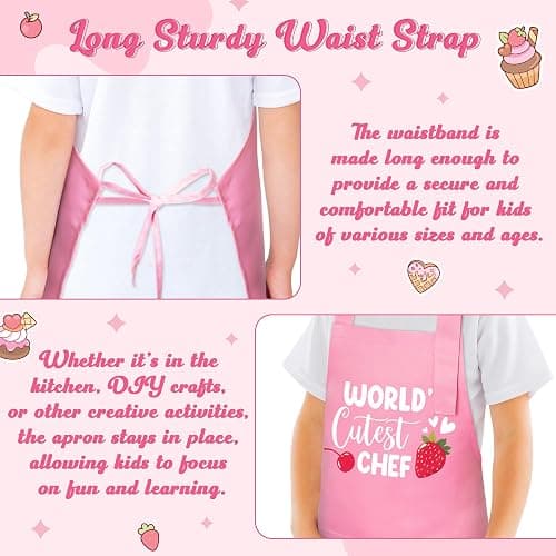 R HORSE Kid Apron and Chef Hat Set 2Pcs Adjustable Pink Children Kitchen Apron, Waterproof Dress up Role Play Chef Toy Funny Cooking Baking Painting and Training Kits for Kids Birthday Party Gift thumbnail 4